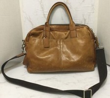 Fossil Messenger Computer Distressed Leather Laptop Shoulder Strap Brown Tan picture