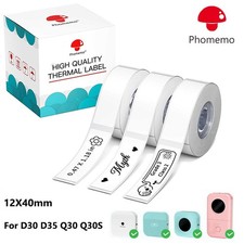 3 Rolls 12x40mm Label Maker Tape Sticker Thermal Paper Self-Adhesive For D30 picture