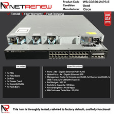 Cisco Catalyst WS-C3650-24PS-E 24-Port PoE+ Switch 4x1G Uplinks picture