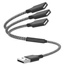 USB Y Splitter 1 in 3 Out (1Ft/30Cm), USB a Splitter Adapter, Black | USB Male t picture