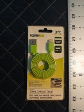 NEW PowerXcel  USB to Lightning Sync & Charge Cable GREEN 3 Ft. With Free Gift picture