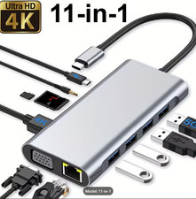 11-in-1 Docking Station Type-C to 4K HD 100Mb PD 100W Card Reader Laptop Adapter picture
