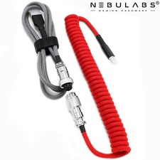 Custom Coiled Aviator GX16 USB-C Mechanical Gaming Keyboard Cable - Red & Gray picture