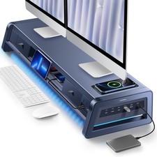 All-in-One Dual Monitor Stand Riser with 2 Drawers, 8USB Ports and Wireless C... picture