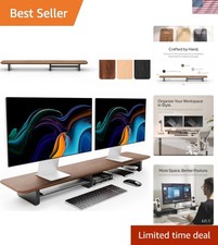 Dual Monitor Riser with Integrated Metal Shelf - Wooden desk shelf for top of... picture