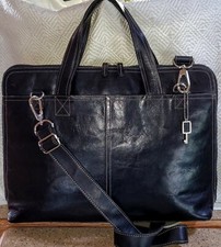 FOSSIL LapTop Off-BLACK LEATHER Work Shoulder Bag Organizer Mens Womens UNISEX picture