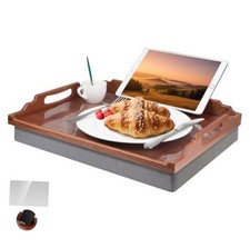 Lap Desk with Cushion,Wooden Bed Tray Table for Eating,Lap Tray in Sapele Wood picture