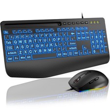 KM21Pro Wired Keyboard Mouse Combo 4X Larger Print Backlit Keys Palm Rest picture