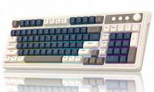 AULA S99 99-Key Wireless Gaming Keyboard RGB Bluetooth 2.4GHz USB-C, Beige, Blue picture