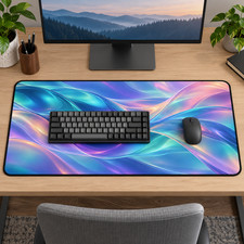 Pastel Abstract Wave Desk Mat & Mouse Pad, Blue Pink Purple Office Decor picture