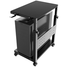 2-Tier Rolling Computer Tower Stand Cart with Adjustable Height & Hooks picture
