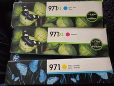 3 HP ink cartridges. HP971XL Cyan, HP971XL Magenta,  HP971 Yellow - all New.  picture