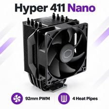 NEW Cooler Master Hyper 411 Nano CPU Air Cooler – 92mm PWM Fan – 4 Heat Pipes picture
