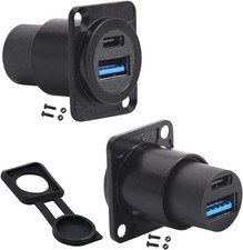 2PCS Dual USB Panel Mount Adapter,USB-C 3.1 & USB 3.0 Female to Female Connec... picture