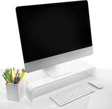 Sleek Acrylic Monitor Stand with Matching Pen Holder, Sturdy  White picture