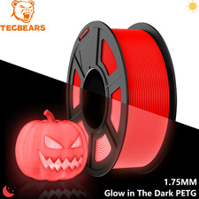 TECBEARS Glow in The Dark PETG Filament 1.75mm Red 3D Printer 1KG Straight Splic picture