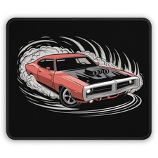 Red Muscle Car Burnout Gaming Mouse Pad | Retro Race Artwork | Car Lover | Gift picture