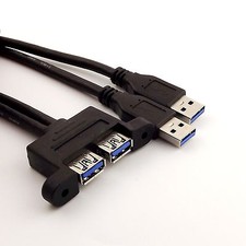 10x Dual USB 3.0 Male to Female with Screw Panel Mount Holes Extension Cable 1FT picture