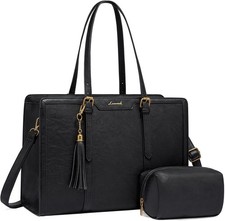 LOVEVOOK Women's Laptop Tote Bag Faux Leather Work Computer Briefcase Bag Black picture