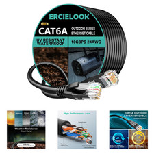 Cat6 Ethernet Cable 100 ft Outdoor Direct Burial UV-Resistant LAN Cable 10Gbps picture