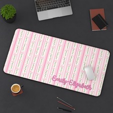 Custom Name Pink Floral Desk Mat  Workspace Gift Elegant Office Work Station  picture