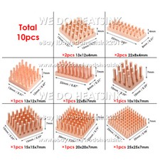 DIY 10pcs Copper Heatsink Kit 100% Copper Radiator Cooler 10x10mm 15x15mm 20x20m picture