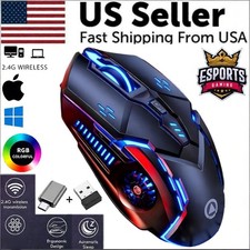 Wireless Mouse Gaming Rechargeable Optical Mouse Cordless 7 Color LED Backlit PC picture