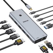 MOKiN USB C Docking Station Dual Monitor 2 HDMI for 13-in-1, Grey picture