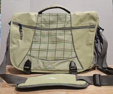 High Sierra Messenger Laptop Bag Light Green Plaid + Gray Lots Of Pockets Large picture