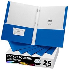  Two-Pocket Folders with 3-Prong 25 Folders with 3-Prong Fasteners Blue picture