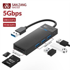 Type A to USB Hub Adapter Splitter USB 3.1 5Gbps Speed 3-port USB-A 3.0 TF/SD US picture
