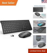 Sleek Black Wireless Keyboard and Mouse Combo - Rechargeable & Low-Noise Design picture