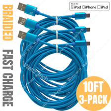 3 Pack 10Ft Fast Charging Cable For Apple iPhone iPad iPod Charger Cord Braided picture