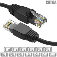 1-50FT Cat6A RJ45 Network Ethernet UTP Patch Cable Booted Cord Copper Black LOT picture