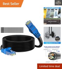25 Ft Black Cat 6 Ethernet Cable - Direct Burial, UV Resistant for Outdoors picture