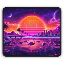 Retrowave Flamingo Sunset Gaming Mouse Pad | Vaporwave Neon City picture