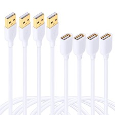 4-Pack 6ft USB 2.0 Extension Cable A Male to Female for Keyboard Mouse White picture