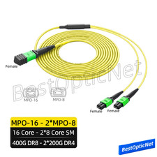 MPO-16 APC to MPO-8 UPC Female 16 Core SM Fiber Optic Patch Cord 400G to 2*200G picture