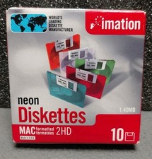 NEW Pack of 10 Imation Neon Diskettes MAC Formatted 2HD Made in USA 1.4MB picture