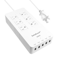 Power Strip, Zettaguard Surge Protector 6 Outlet 5 USB Ports 5ft Long Cord White picture
