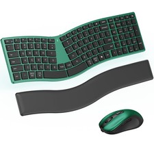 MEETION Slim Ergonomic Keyboard and Mouse Combo with Separate Wrist Rest,Green picture