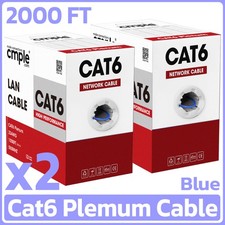 2 Pack Cat6 Plenum Bulk Ethernet Cable 1000ft CMP Solid 23AWG Network Blue picture