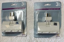 3 Outlet Lateral Swivel Grounded Wall Adapter Tap Globe Lot of 2 NEW picture