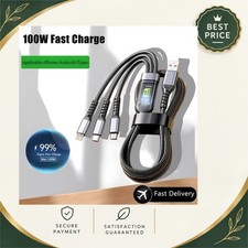 100W USB C Fast Charging Cable 3 in 1 Multi Charger Cord Nylon Braided Type-C picture