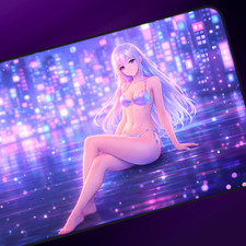 XL Neon Cyberpunk Gaming Desk Mat 16x32 Large Mouse Pad Non-Slip Stitched Edge picture