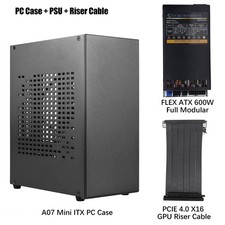 Mini ITX Computer Case with PCIE 4.0 X16 GPU Riser Cable and Flex ATX PSU 600W picture