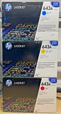 Set of Genuine HP Q5951A Cyan + Q5952A Yellow + Q5953A Magenta 643A Toners picture