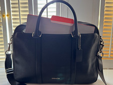 Coach F59057 SLATE BLUE  Leather Slim Briefcase 15 in Laptop Crossbody Pockets picture