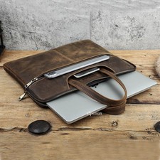 Retro Crazy Horse Leather Men's Laptop Bag Briefcase Business Bag Handbag picture