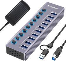 Powered 10-Port USB 3.0 Hub, USB C to 10 Ports USB Data Hub Splitter with Indivi picture